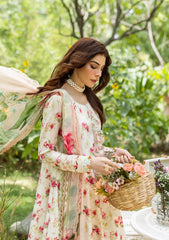 3-PC Unstitched Digital Printed Lawn By Elaf | IVORY PEONY