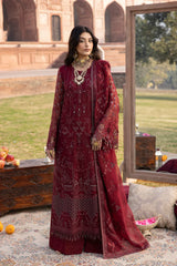 D-04 Burgundy | 3PC Unstitched Suit Luxury Chiffon Dilkash By Lavish Premium