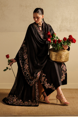3Pc Suit – Textured Sheesha Silk Unstitched with Velvet & Pure Silk Dupatta By Iznik