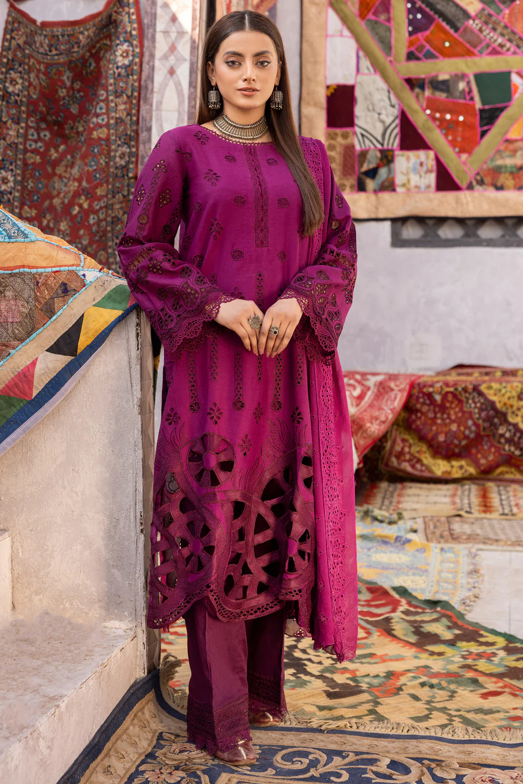 SF-228 | 4PC Unstitched Suit Chikenkari Lawn Shafaq By Johra