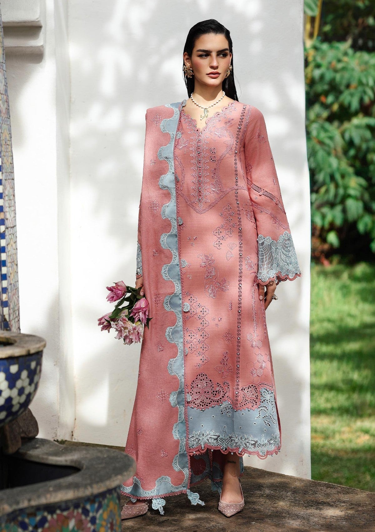 3-PC Unstitched Linen Embroidered Qline By Qalamkar | FAYE