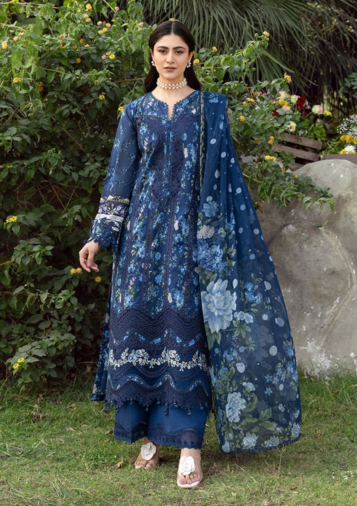 3-PC Unstitched DIgital Printed Chikankari Lawn By Elaf Premium | ERC-3B