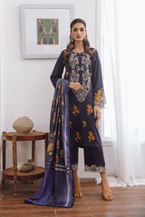 Charizma Poshima Embroidered With Printed Wool Shawl - 3-Pc Unstitched