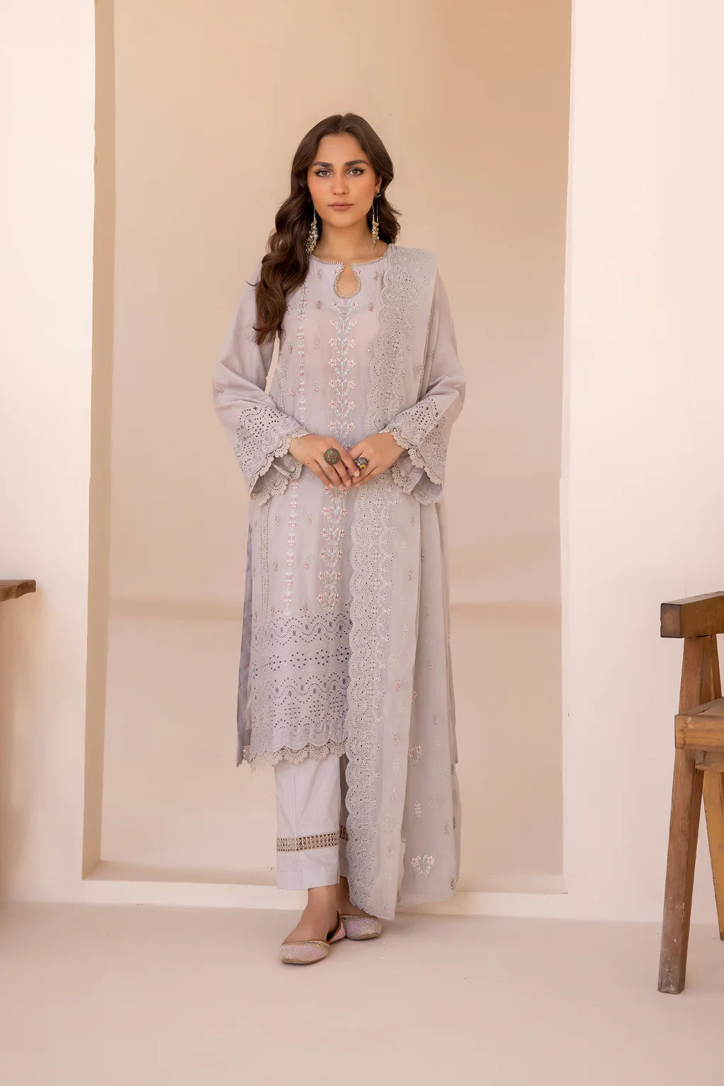 IR-603 | 3PC Unstitched Suit Embroidered Chikankari Lawn Izar By Johra