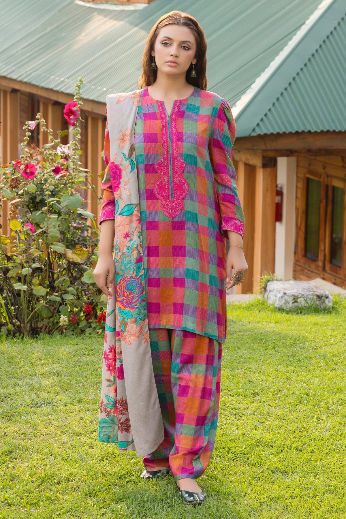 ANW4-10 | 3Pc Unstitched Suit Winter Embroidered Printed Staple Aniq By Charizma