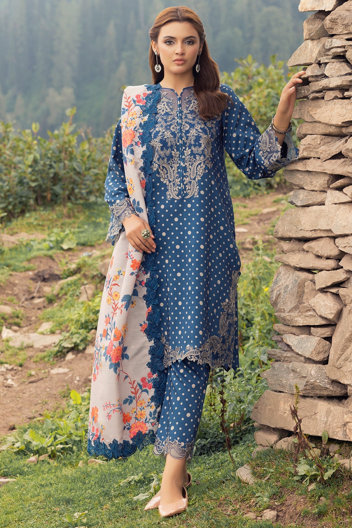 CCW4-06 | 3Pc Unstitched Suit Embroidered Shawl Combination V1 Fall Winter By Charizma