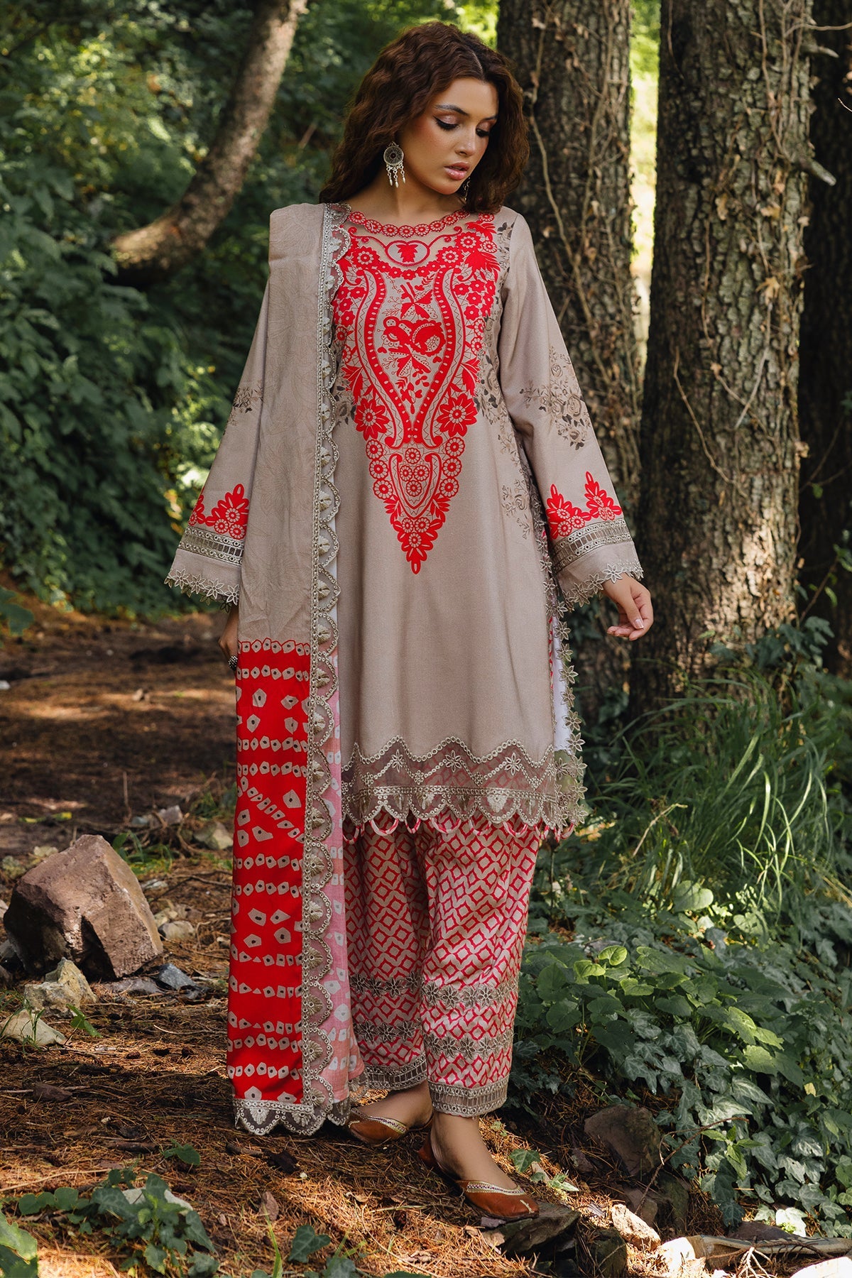 ANW4-04 | 3Pc Unstitched Suit Winter Embroidered Printed Staple Aniq By Charizma