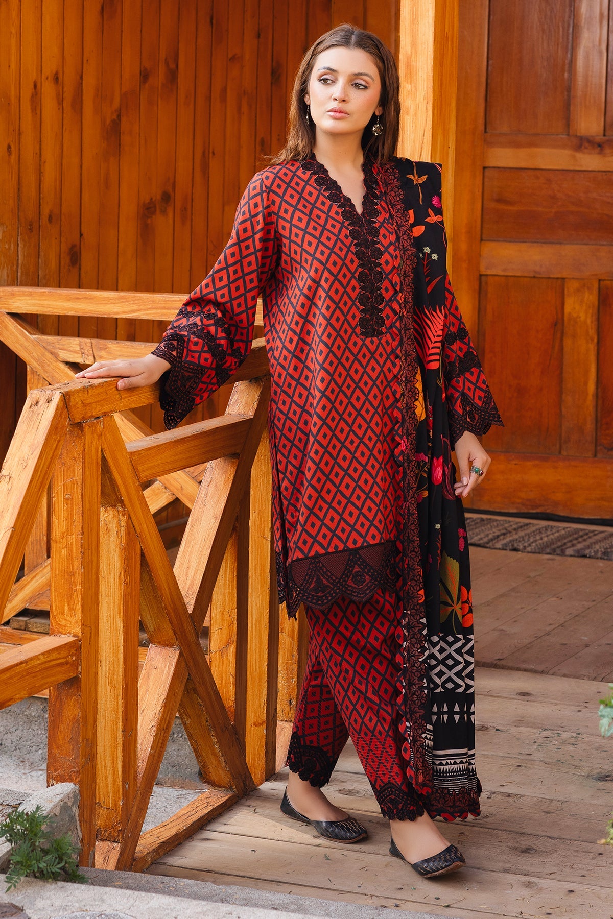 ANW4-06 | 3Pc Unstitched Suit Winter Embroidered Printed Staple Aniq By Charizma