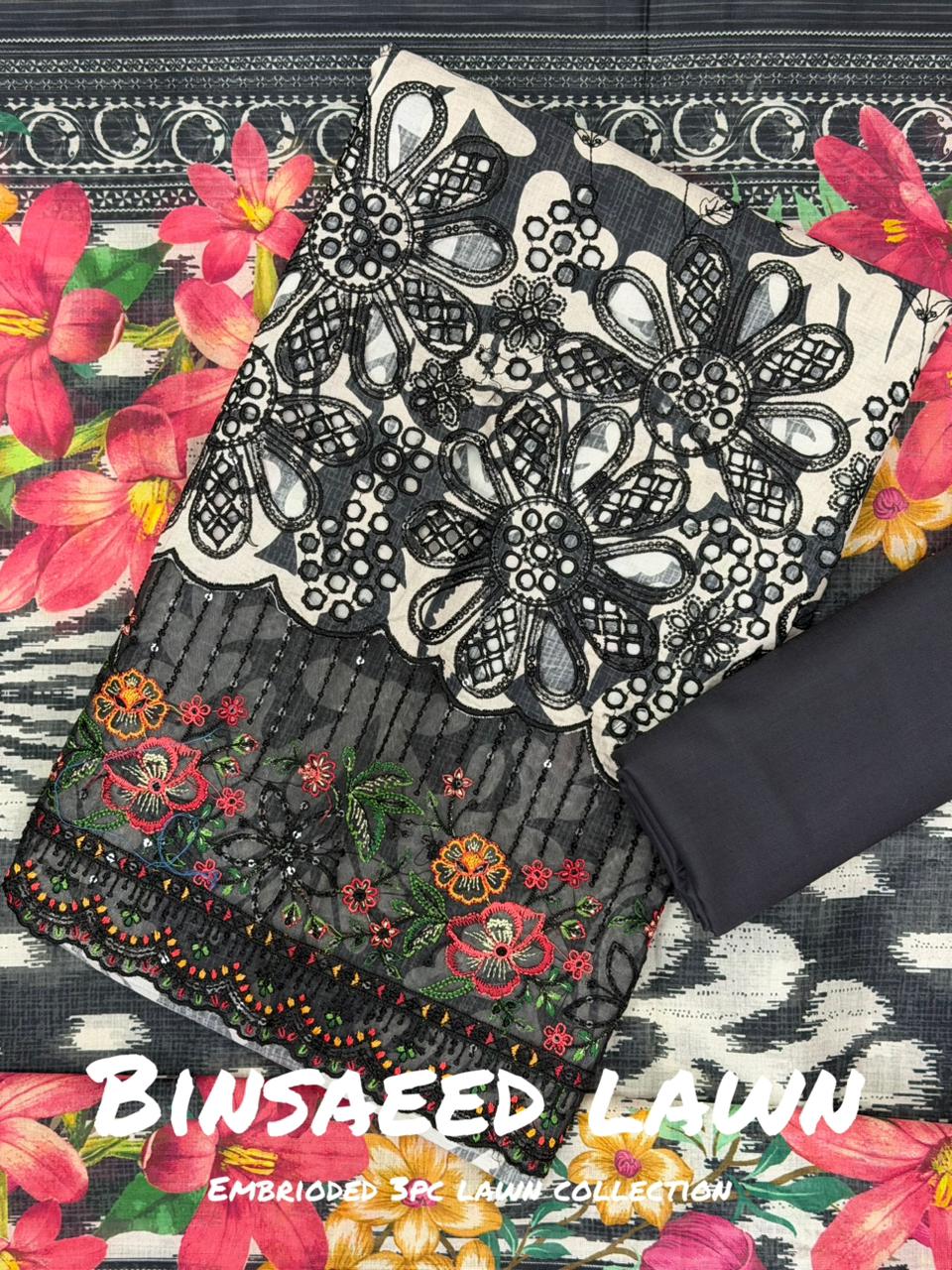 3-PC Unstitched Embroidered Lawn By Bin Saeed | BS-8