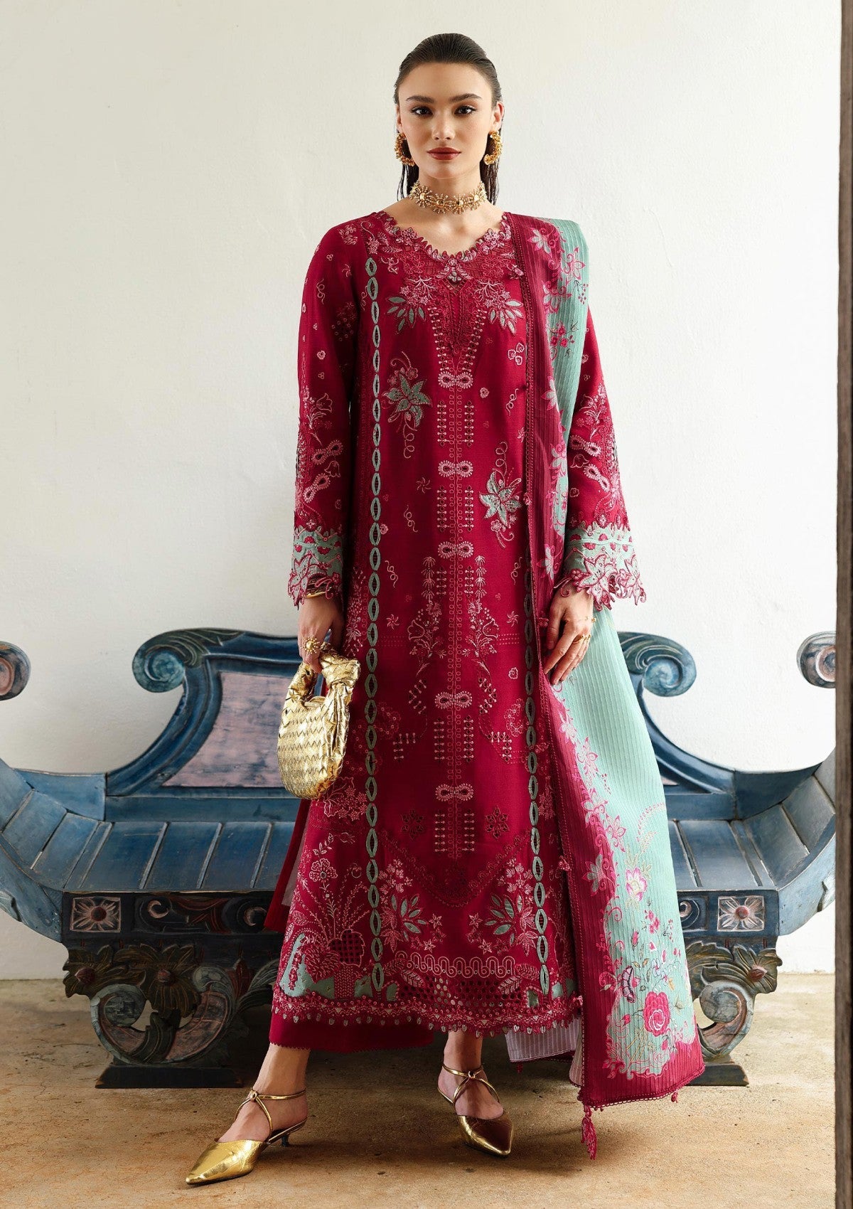 3-PC Unstitched Linen Embroidered Qline By Qalamkar | ROOHI