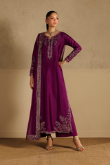 3Pc Suit – Embroidered Sheesha Silk Unstitched with Chiffon Dupatta By Iznik