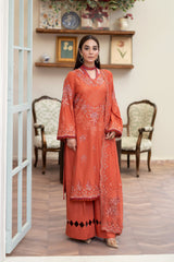 3-PC Unstitched Lawn Embroidered Shirt Crinkle Embroidered Dupatta Naqsh By Wania | WL-395