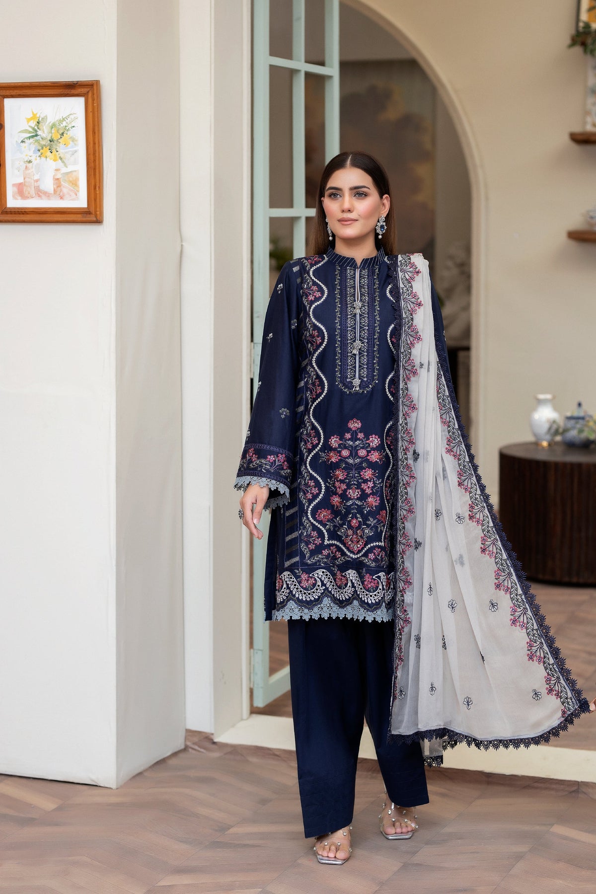 3-PC Unstitched Lawn Embroidered Shirt Crinkle Embroidered Dupatta Naqsh By Wania |  WL-396