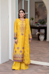 3-PC Unstitched Lawn Embroidered Shirt Crinkle Embroidered Dupatta Naqsh By Wania | WL-399
