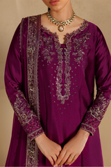 3Pc Suit – Embroidered Sheesha Silk Unstitched with Chiffon Dupatta By Iznik