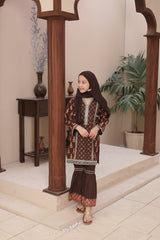 3-PC Stitched Embroidered Eid Signature By Suntex Fabrics | Brown