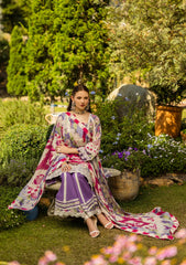 ELK-02A PERIWINKLE | 3Pc Unstitched Suit Lawn Collection Prints Chikankari By Elaf Premium