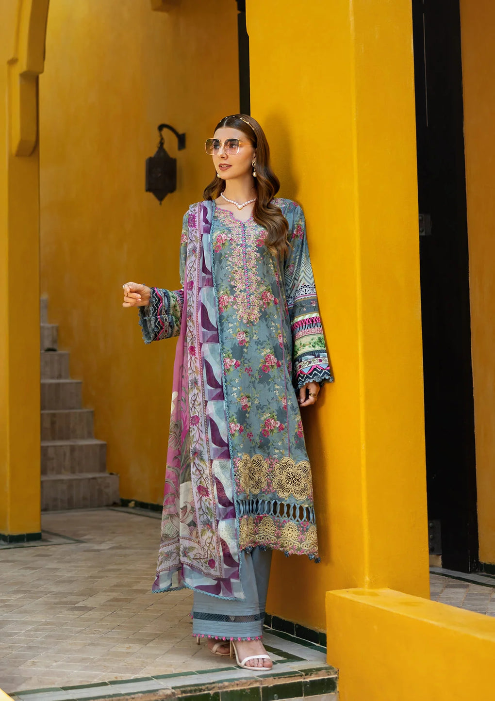 ETS-07B GLORY | 3PC Unstitched Suit Embroidered Lawn Signature By Elaf Premium