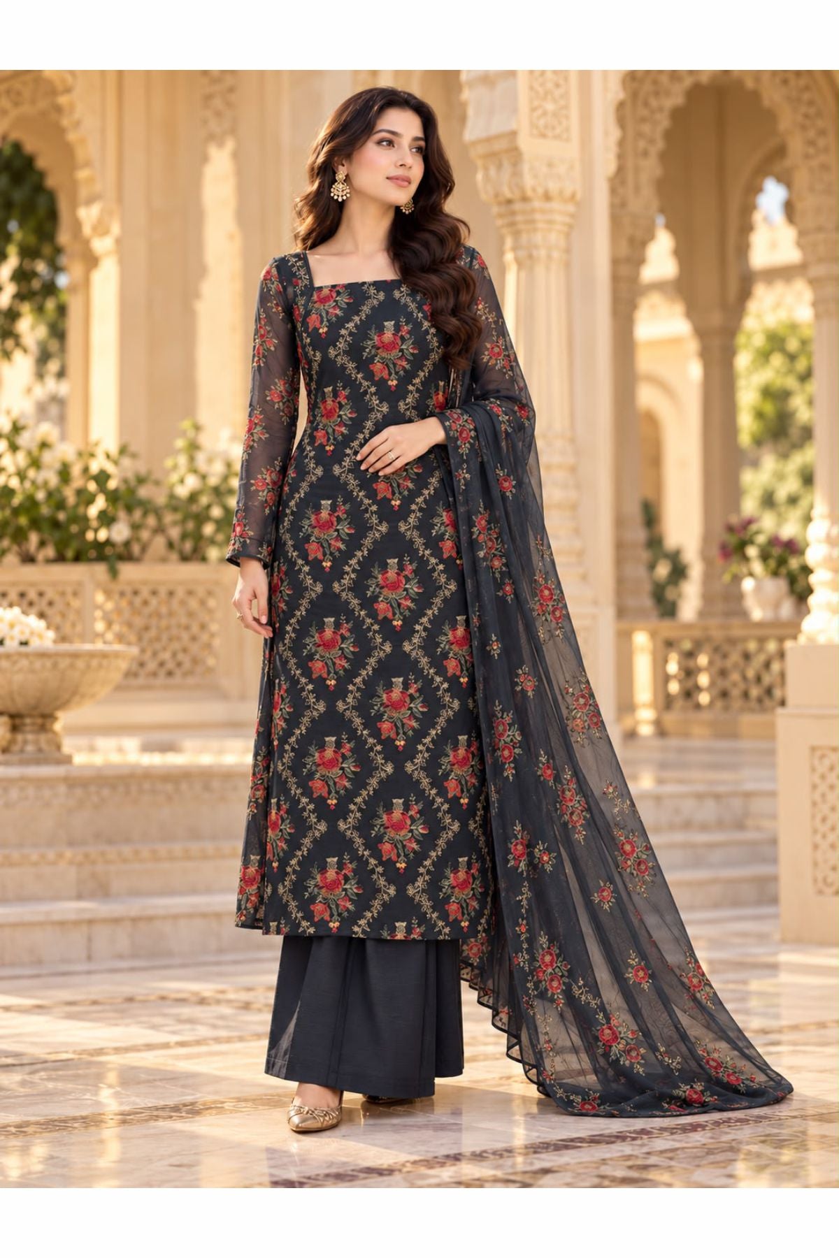 Karandi collection Embroidered chiffon dupatta By Lahore Cloth
