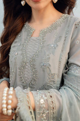 NE-145 | 3Pc Unstitched Suit Embroidered & Embellished Swiss Collection Khuwab By Nureh