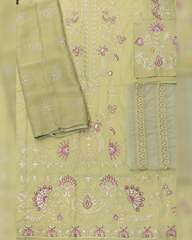 3-PC Unstitched Embroidered Shirt Bamber Crinkle Embroidered Dupatta | BA-5