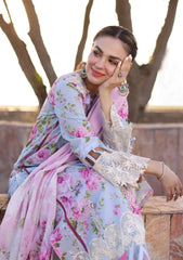 ECK-04A OCEAN BLOSSOMS | 3PC Unstitched Lawn Print Chikankari By Elaf Premium