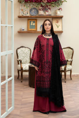 3-PC Unstitched Lawn Embroidered Shirt Crinkle Embroidered Dupatta Naqsh By Wania | WL-401