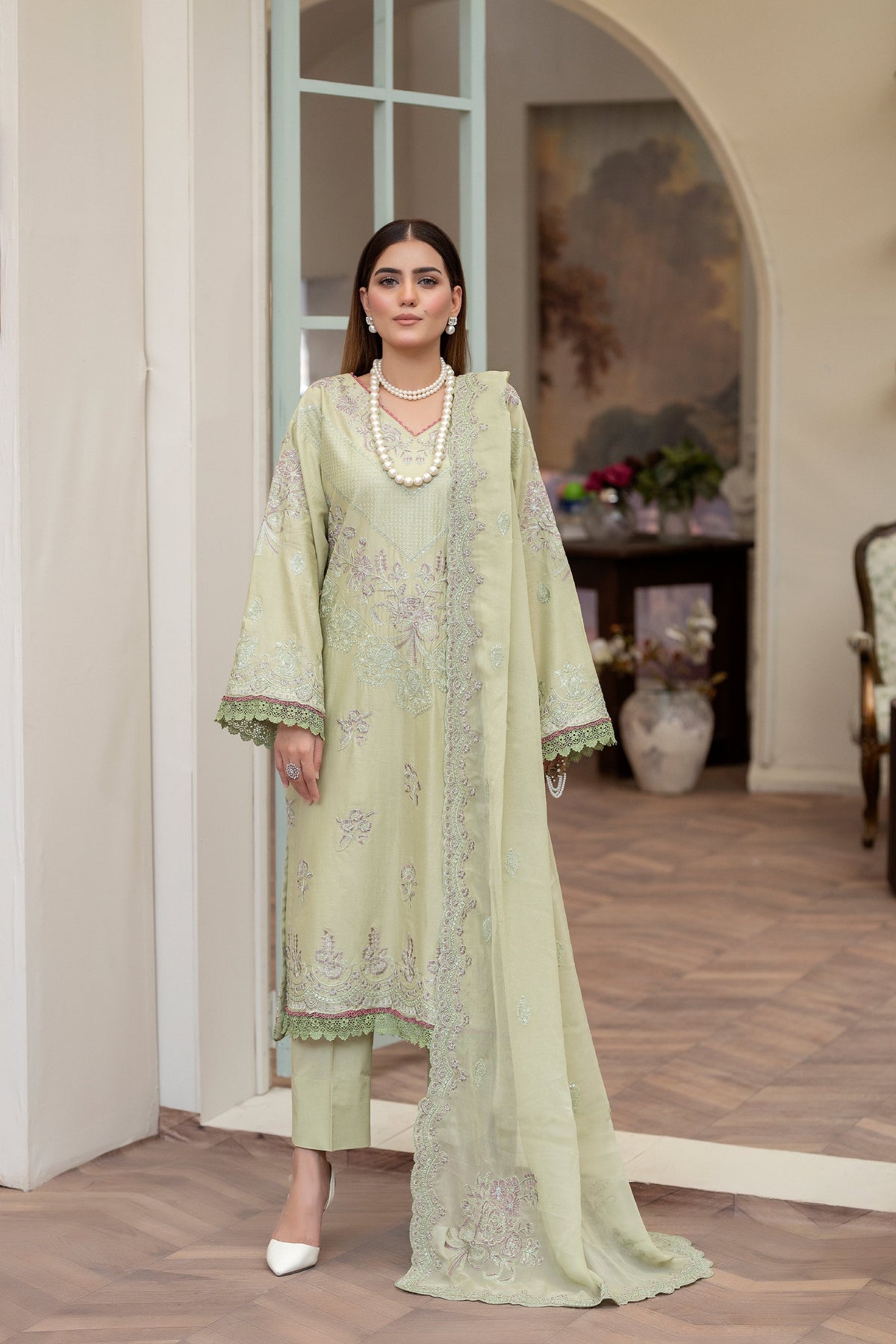 3-PC Unstitched Lawn Embroidered Shirt Crinkle Embroidered Dupatta Naqsh By Wania | WL-402