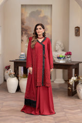 3-PC Unstitched Lawn Embroidered Crinkle Embroidered Dupatta Andaz By Wania | WL-403