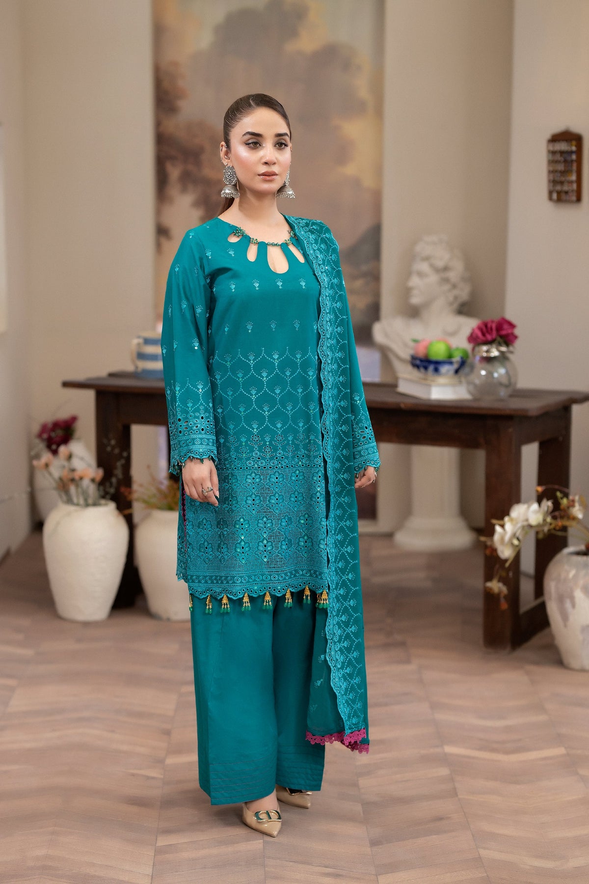 3-PC Unstitched Lawn Embroidered Crinkle Embroidered Dupatta Andaz By Wania | WL-407