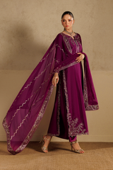 3Pc Suit – Embroidered Sheesha Silk Unstitched with Chiffon Dupatta By Iznik