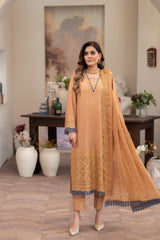 3-PC Unstitched Lawn Embroidered Crinkle Embroidered Dupatta Andaz By Wania | WL-411