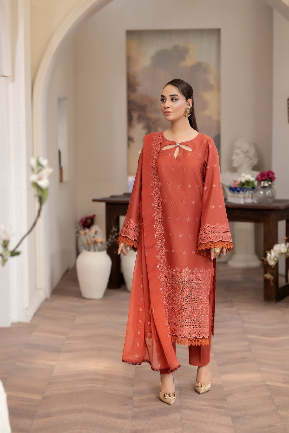 3-PC Unstitched Lawn Embroidered Crinkle Embroidered Dupatta Andaz By Wania |  WL-412