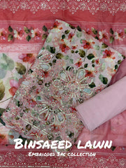 3-PC Unstitched Embroidered Lawn By Bin Saeed | BS-10