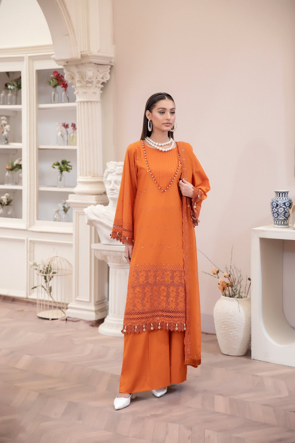 3-PC Unstitched Lawn Embroidered Shirt Crinkle Embroidered Dupatta By Wania | WL-445