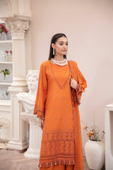 3-PC Unstitched Lawn Embroidered Shirt Crinkle Embroidered Dupatta By Wania | WL-445