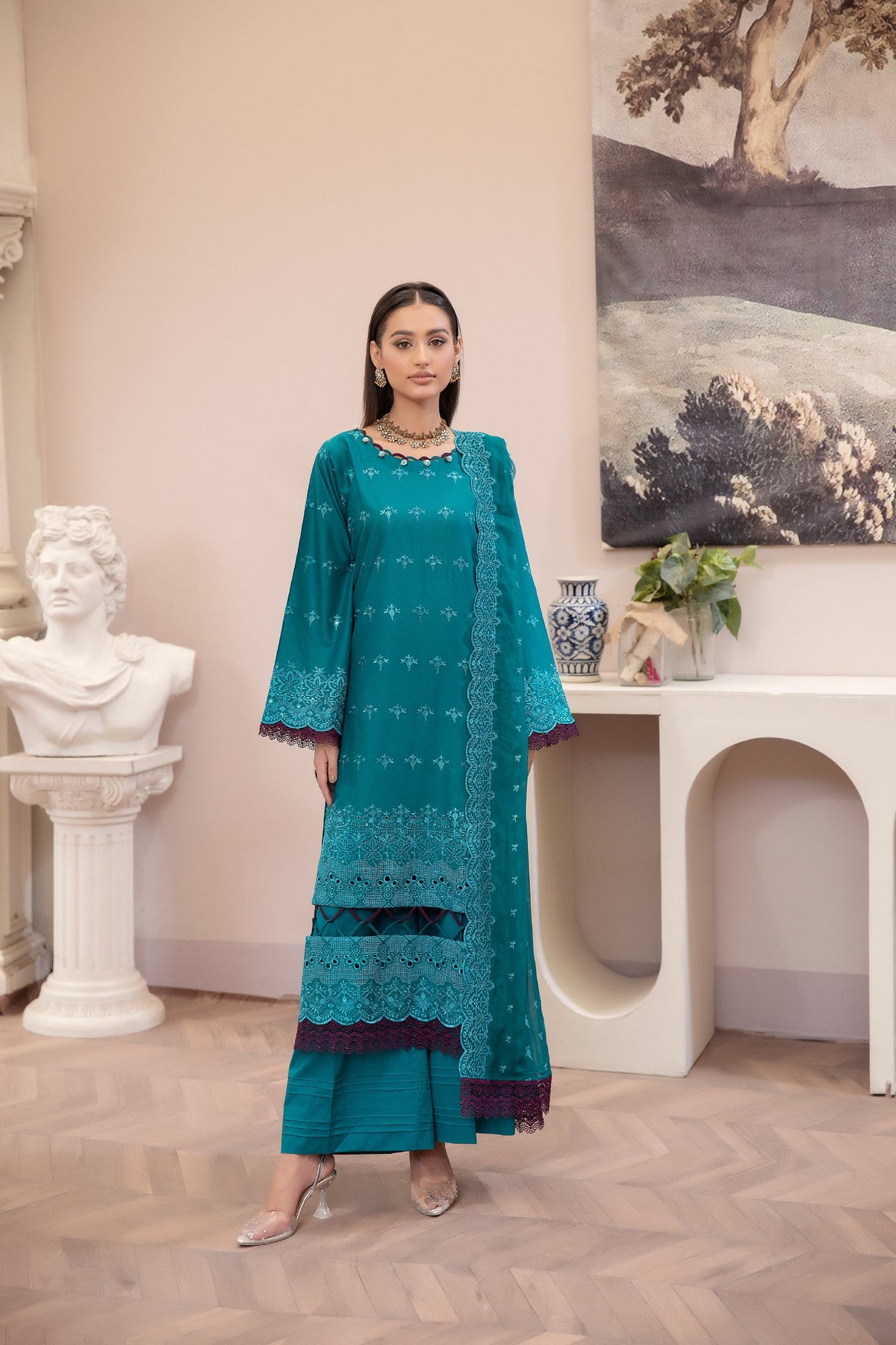 3-PC Unstitched Lawn Embroidered Shirt Crinkle Embroidered Dupatta By Wania | WL-450
