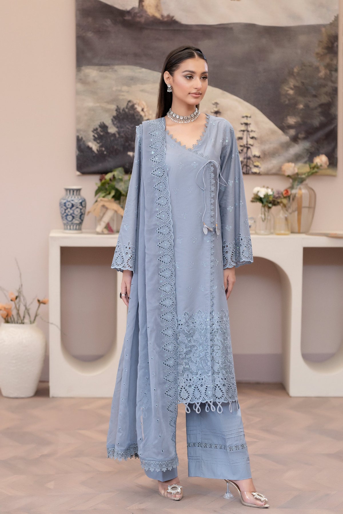 3-PC Unstitched Lawn Embroidered Shirt Crinkle Embroidered Dupatta By Wania | WL-452