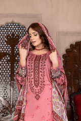 3-PC Unstitched Airjet Printed Lawn Bamber Crinkle Dupatta Rang e Bahar By Wania |  WL-454