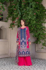 3-PC Unstitched Airjet Printed Lawn Bamber Crinkle Dupatta Rang e Bahar By Wania |  WL-456