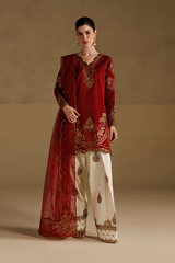 3Pc Suit – Embroidered Ramen Silk Unstitched with Organza Dupatta By Iznik