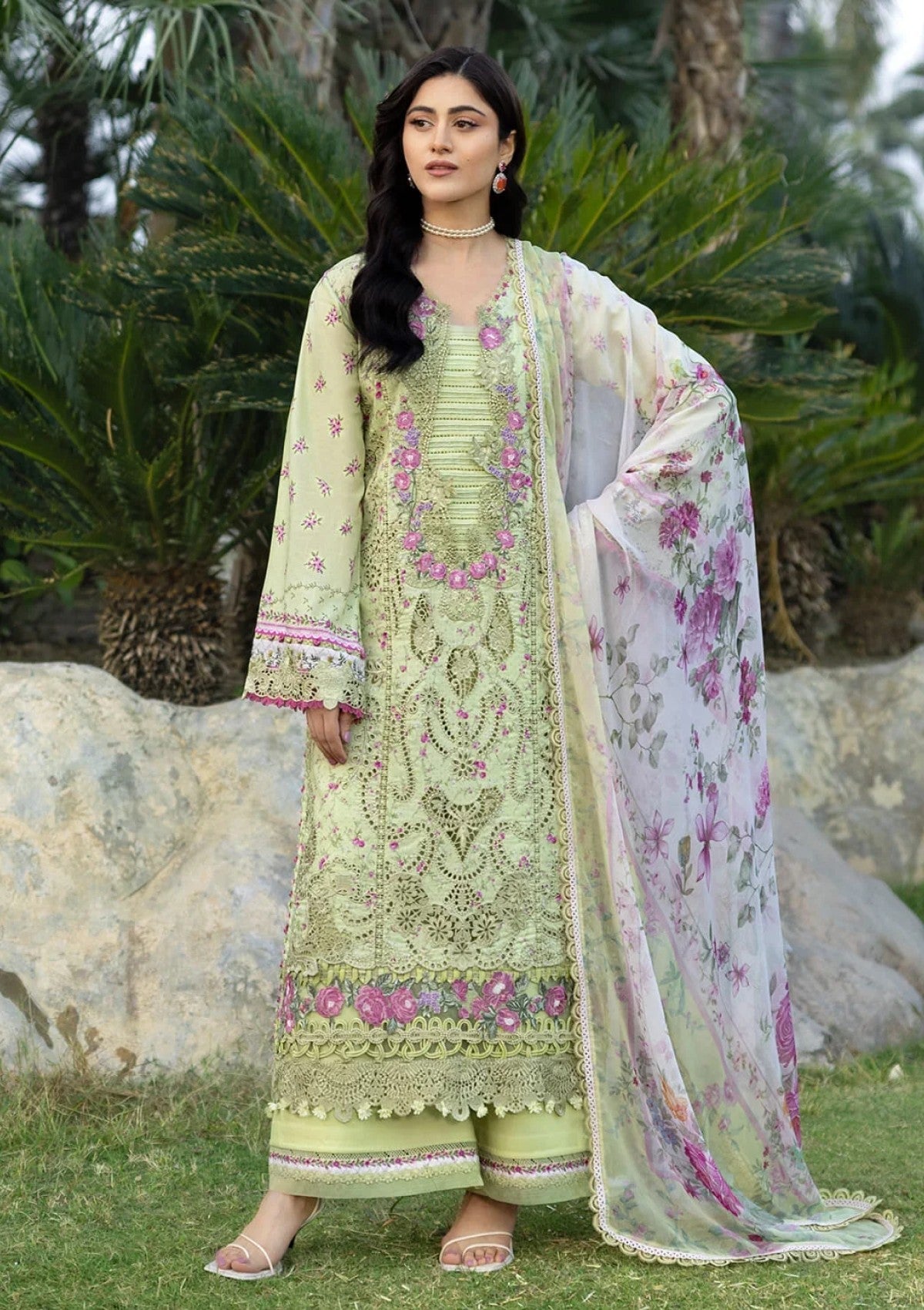3-PC Unstitched DIgital Printed Chikankari Lawn By Elaf Premium | ERC-2A