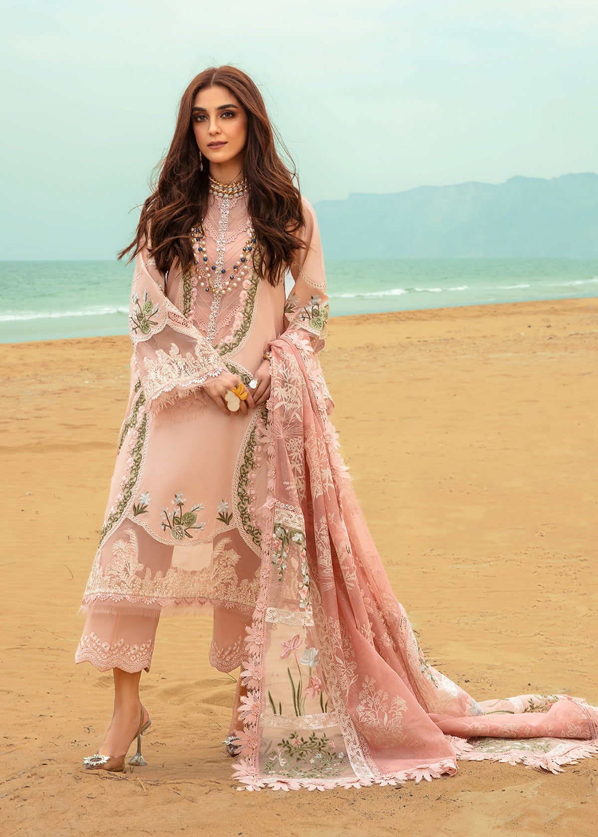 6B | Winds of Eden - Rose | 3PC Unstitched Lawn Crimson By Saira Shakira