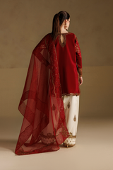 3Pc Suit – Embroidered Ramen Silk Unstitched with Organza Dupatta By Iznik
