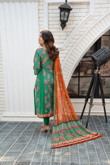 3-PC Unstitched Lawn Print Embroidered Crinkle Printed Dupatta Muskari By Wania | Wl-490