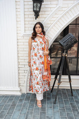 3-PC Unstitched Lawn Print Embroidered Crinkle Printed Dupatta Muskari By Wania | Wl-491