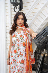 3-PC Unstitched Lawn Print Embroidered Crinkle Printed Dupatta Muskari By Wania | Wl-491