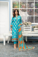 3-PC Unstitched Lawn Print Embroidered Crinkle Printed Dupatta Muskari By Wania |  Wl-492