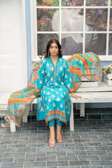 3-PC Unstitched Lawn Print Embroidered Crinkle Printed Dupatta Muskari By Wania |  Wl-492