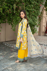 3-PC Unstitched Lawn Print Embroidered Crinkle Printed Dupatta Muskari By Wania | Wl-494